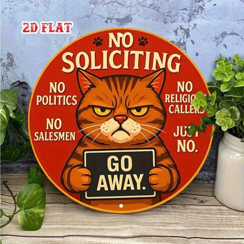 Grumpy Cat Metal No Soliciting Sign - Orange Red Graphic - Picture 3 of 9